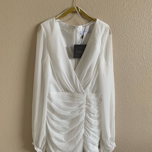 MAC DUGGAL Ruched Long Sleeve Chiffon Cocktail Dress🌴 - Picture 5 of 10